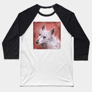 Chaotic Painting of a White Swiss Shepherd on Salmon Pink Background Baseball T-Shirt